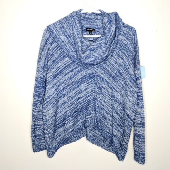 Oversized Marled Cowl Neck Sweater Blue XS - Picture 8 of 8